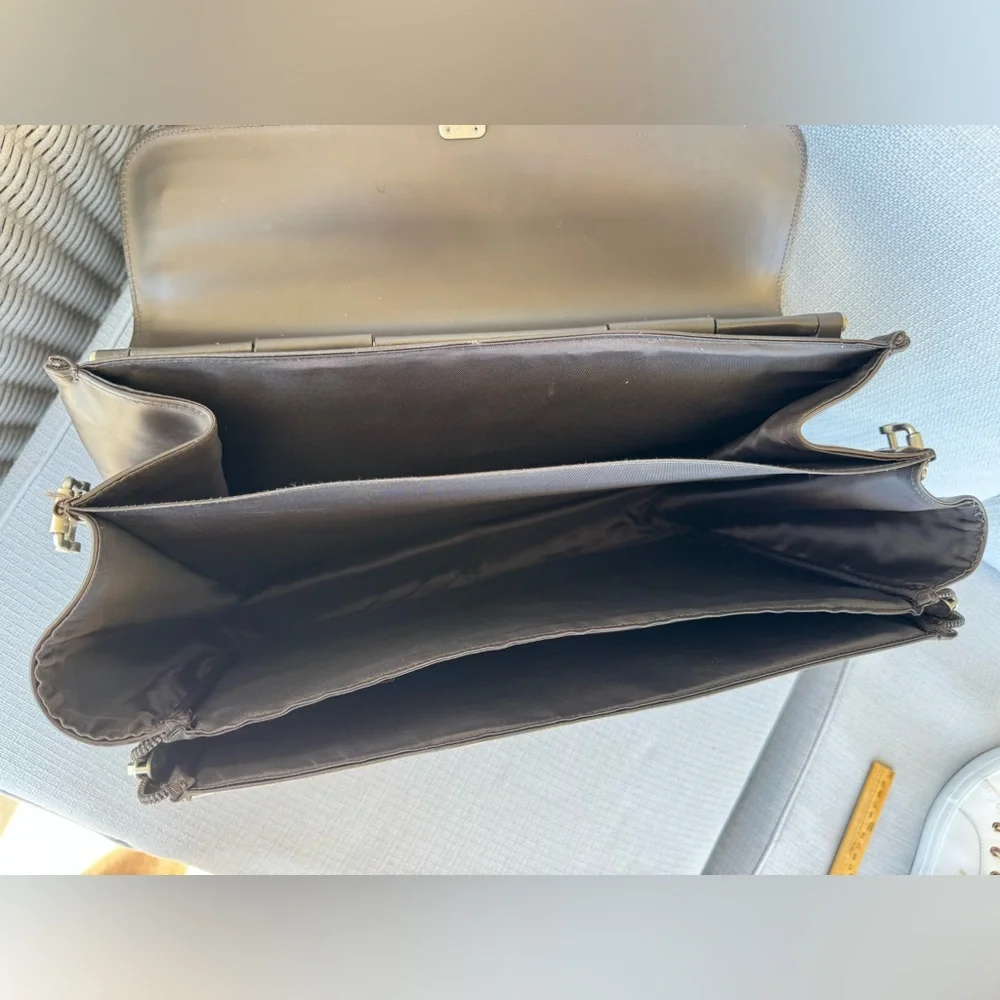 Mandarina Duck Black Leather Briefcase with Top Handle